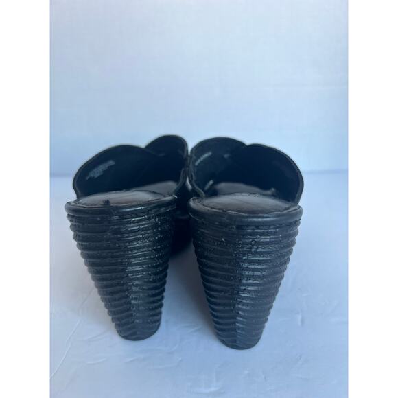 Born Black Leather Criss Cross Wide Straps Platform Wedge Slip On Sandals Size 8 - Picture 7 of 12